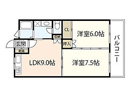 本逕寺ビル 2LDKの間取図画像
