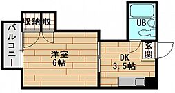 コーポ安留 1Kの間取図画像
