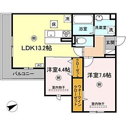 Premier矢賀 1階2LDKの間取り