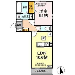ヒルズスクエア 1階1LDKの間取り