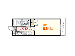 M・テラス上安B棟 1Kの間取図画像