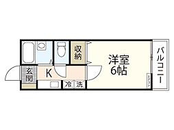 若草コーポ山縣 1Kの間取図画像