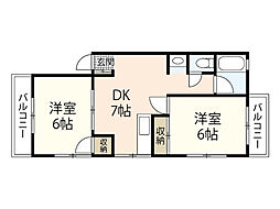 片岡ビル 2DKの間取図画像