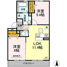 D-room花梨C 2LDKの間取図画像