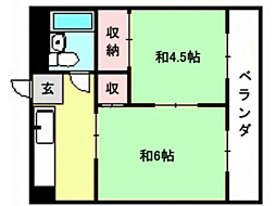 コムメイトマンション 2DKの間取図画像