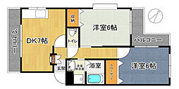 ドミール稲荷町 2DKの間取図画像