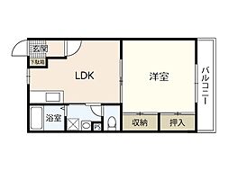 グリーンハイツ比治山 1DKの間取図画像