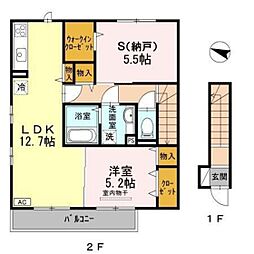 プランドール東原2 1SLDKの間取図画像