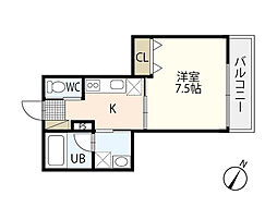 プランソレイユ古江西 1Kの間取図画像