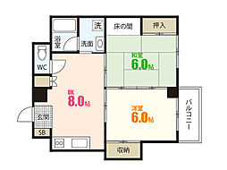 ユニテタワラ 2DKの間取図画像