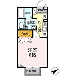シーソン城泉B 1Kの間取図画像