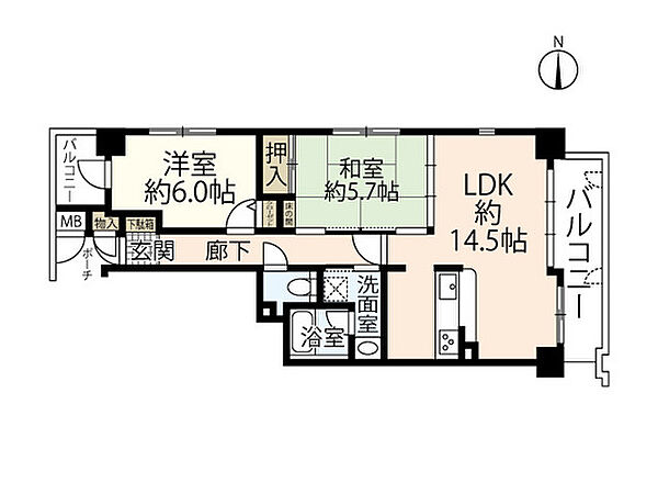 フローレンス幟町 ｜広島県広島市中区幟町(賃貸マンション2LDK・6階・59.25㎡)の写真 その2