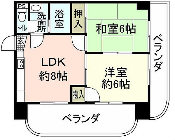 広島県広島市中区東白島町(賃貸マンション2LDK・6階・41.58㎡)の写真 その2