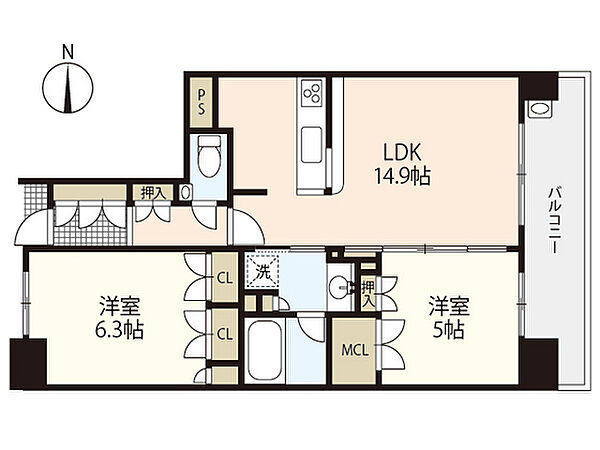 レジデンス大手町五丁目 ｜広島県広島市中区大手町5丁目(賃貸マンション2LDK・11階・60.16㎡)の写真 その2