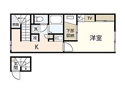 レオパレス行友 2階1Kの間取り