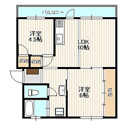 グランビュー丸石 3階2LDKの間取り
