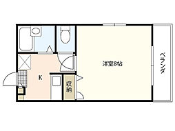 己斐上タウンB館 1Kの間取図画像