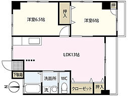 コーポあかつき 2LDKの間取図画像