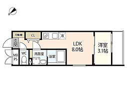 S-MOVE庚午北 403 4階1LDKの間取り