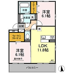 パインコートにほ 2階2LDKの間取り