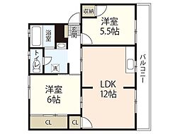 田中第2アパート 2LDKの間取図画像