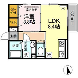 メルベーユ西原 1LDKの間取図画像