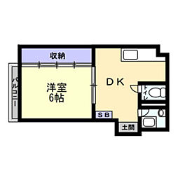 本浦コーポ福島 1LDKの間取図画像