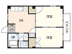 洋光ハイツ 2DKの間取図画像