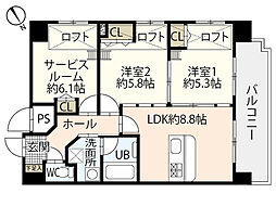 グランドポレストーネ大手町弐番館 2SLDKの間取図画像