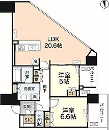 ザ・パークハウス広島タワー 2LDKの間取図画像