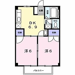 メゾンビレッジ 2DKの間取図画像