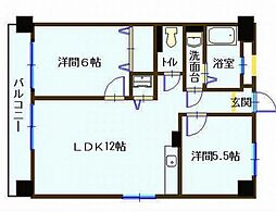 松田ハイツ八丁堀団地 2LDKの間取図画像