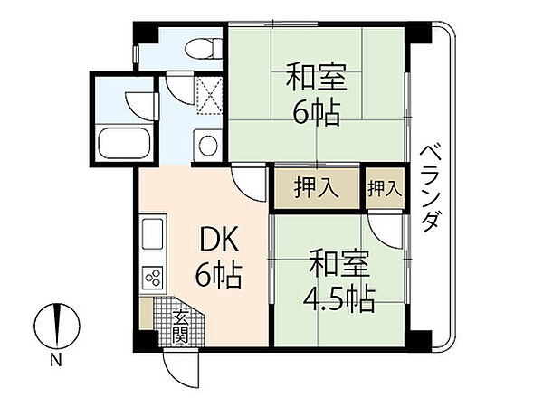 コーポ浜中 ｜広島県広島市中区吉島西1丁目(賃貸マンション2DK・2階・45.58㎡)の写真 その2