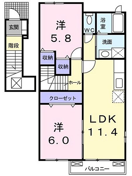 ＧｒｏｖｅＳｉｄｅＶｉｌｌａＡ ｜広島県呉市焼山此原町(賃貸アパート2LDK・2階・55.81㎡)の写真 その2