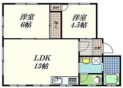 グリーンゲーブルス 2階2LDKの間取り