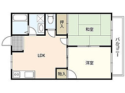 レジデンス中央　B棟 2階2LDKの間取り