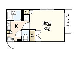 己斐上タウンA館 1Kの間取図画像