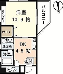 シャングリラI 4階1DKの間取り