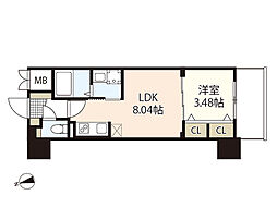 S-RESIDENCE観音公園aloria 1302 13階1LDKの間取り
