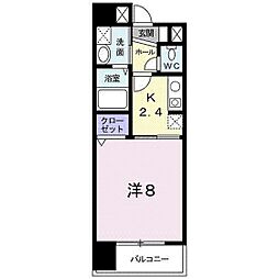 K2 4階1Kの間取り