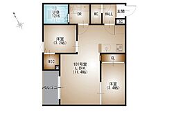 REGALEST-F 東観音 3階2LDKの間取り