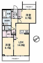 レジデンス・ザ・う越久 2階2LDKの間取り
