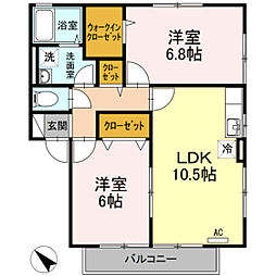 ハイツ谷中I 2LDKの間取図画像
