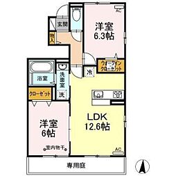 Dルーム畑賀 2LDKの間取図画像