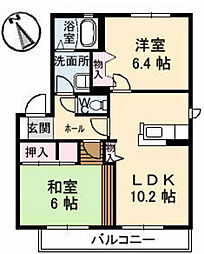 ハピネス不動院A 2LDKの間取図画像