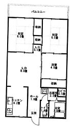 第二コーポ谷浦 3LDKの間取図画像