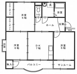 川本マンション 3DKの間取図画像