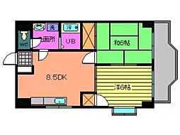 シャトレ祇園 2DKの間取図画像