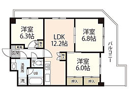 ポニクレール比治山 3LDKの間取図画像