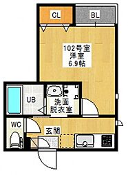 グランティック東雲本町2 1Kの間取図画像